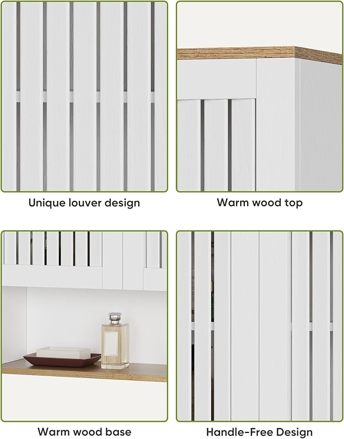 Smart FENDEE Bathroom Cabinet with Louvered Door, White Wall Mounted Cabinet with Adjustable Shelf for Bathroom, Laundry Room, Above Toilet Organizer