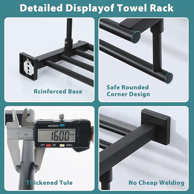 Alise 24 Inch Towel Racks for Bathroom Wall Mounted,Bathroom Towel Rack with Tower Bar,Double Towel Racks for Bathroom,SUS304 Stainless Steel Bathroom Towel Holder Matte Black