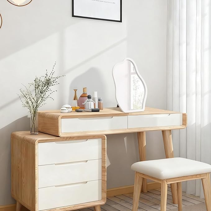 Desk Mirror Wood Framed Vanity Makeup Table Small Standing Mirrors for Bedroom Tabletop Office Antique Dresser Countertop Beauty Farmhouse Gifts 14" L x 10" W
