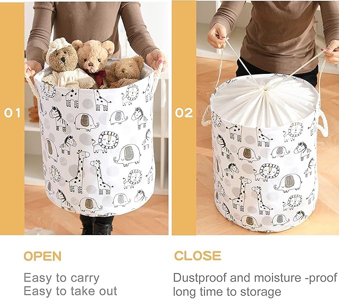 INough Kids Laundry Basket Extra Large Baby Hamper for Nursery, 58L Kids Baskets for Nursery Stuffed Animal Storage Basket, Canvas Clothes Hamper Toy Basket for Boys Foldable Laundry Hampers (Giraffe)