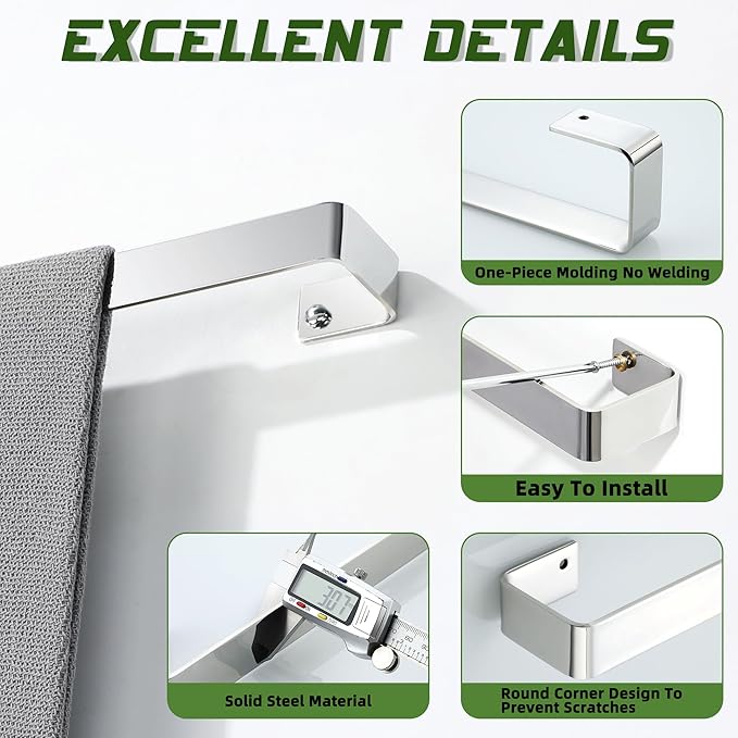 Alise Hand Towel Holder Towel Bar for Bathroom Wall Mount,SUS304 Stainless Steel Towel Rack for Bathroom and Lavatory,Kitchen,16 in Bath Towel Hanger Towel Rail,Polished Chrome