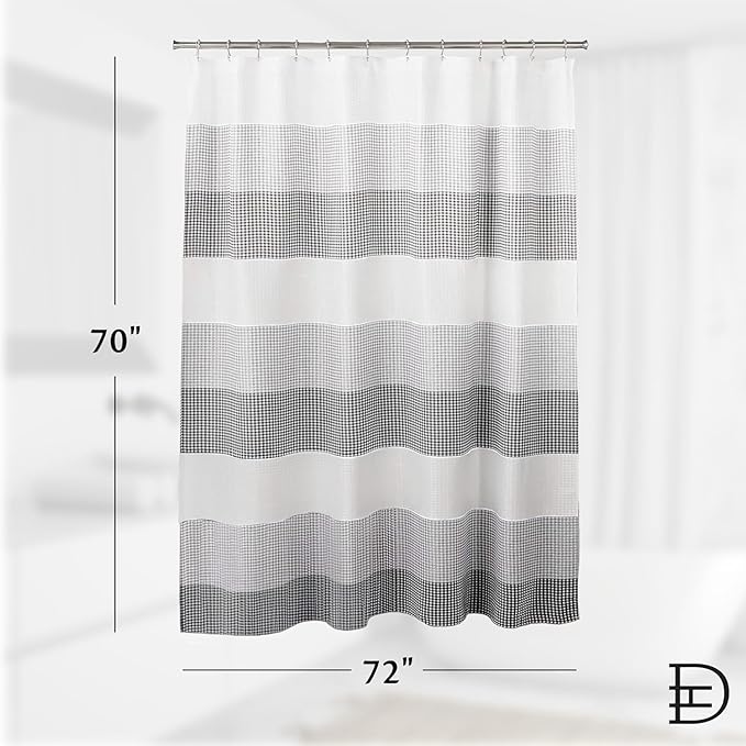 Dainty Home Ombre Waffle Weave Shower Curtain 70 x 72 Grey Textured Fabric Shower Curtain, Hotel Style Waffle Weave Bathroom Curtain, Water Resistant Polyester Ombre Shower Curtain