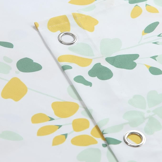 Extra Long Fabric Shower Curtain, Yellow and Sage Green Floral Shower Curtains for Bathroom, Waterproof Bathroom Curtains, 72" W x 84" H