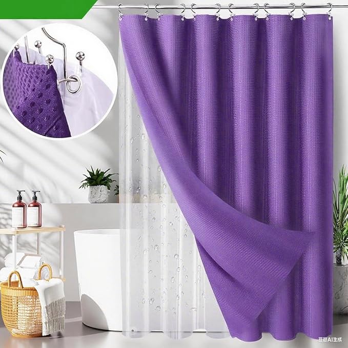 Purple Bathroom Set, 23 PCS Purple Bathroom Accessories Set with Shower Curtains, Trash Can, Toothbrush Holder, Soap Dispensers, Toothbrush Cup, Vanity Tray, Soap Dish, Toilet Brush, Qtip Holders