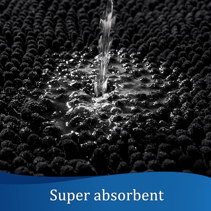 LOCHAS Luxury Bathroom Rug Shaggy Bath Mat 24 x 70 Inch, Washable Non Slip Bath Rugs for Bathroom Shower, Soft Plush Chenille Absorbent Carpets Mats, Black