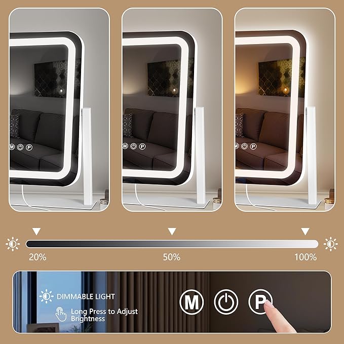 Ratsamee Vanity Mirror with Lights 15"×13", Led Makeup Mirror, Lighted Makeup Mirror with 3 Color Dimmable Lights, Smart Touch Screen Control, 360°Rotation