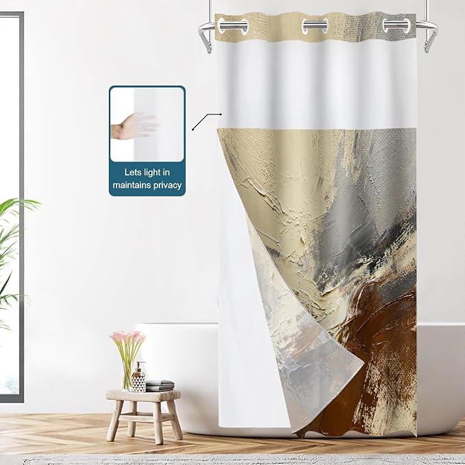 Shrahala Multicolored Modern Abstract No Hooks Shower Curtain with Snap in Liner Set, Artists Oil Paints Closeup Bathroom Décor Polyester Fiber Waterproof for Stall Bathtubs 35.5 X 74 in