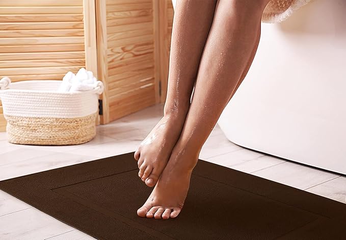Utopia Towels Cotton Banded Rug, Bath Mats, Not a Bathroom Rug, 21 by 34 Inches, 100% Ring Spun Cotton, Highly Absorbent Shower Bathroom Floor Mat,Dark Brown, 2 Pack