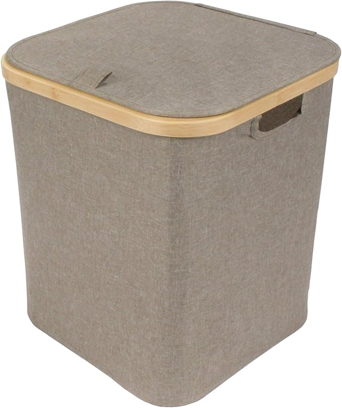 Foldable Bamboo Laundry Hamper with Lid - Decor Essentials for Any Room - Medium - Square - Brown