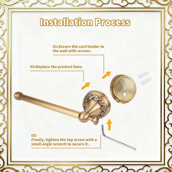 2pcs Antique Brass Toilet Paper Holder, Vintage Brass Hand Towel Ring Bathroom Hardware Wall-Mounted Towel Rack Accessories for Home Hostel