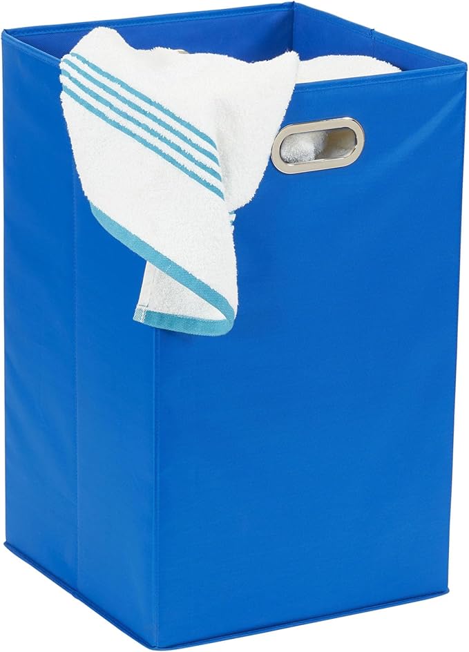 Household Essentials GEN Folding Laundry Hamper, Grommet Handles, Sturdy Fiberboard with Polyester Lining, Quick Set-Up, Squared Shape Saves Space, Blue