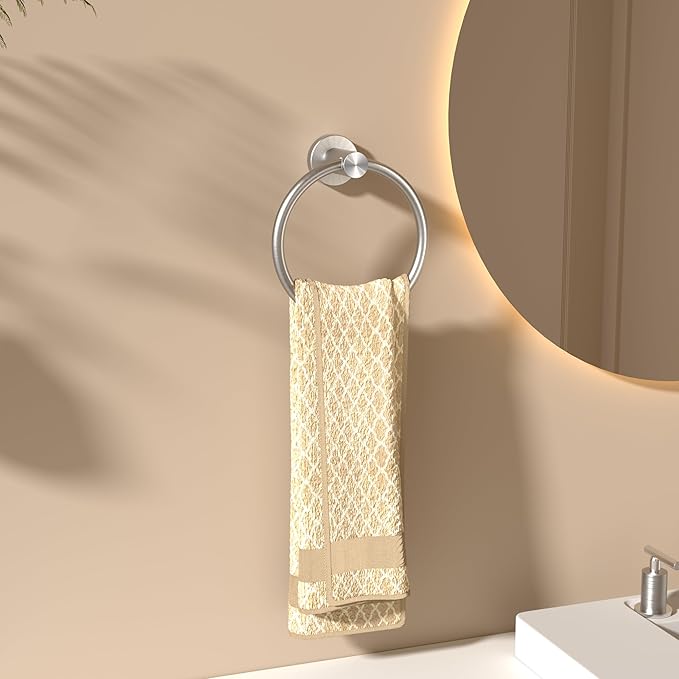 FORIOUS Towel Ring, SUS304 Stainless Steel Modern Hand Towel Holder Rack Hanger Round for Bathroom Wall Mounted, Ideal for Bath, Kitchen, RV (2 Pack, Brushed Nickel)