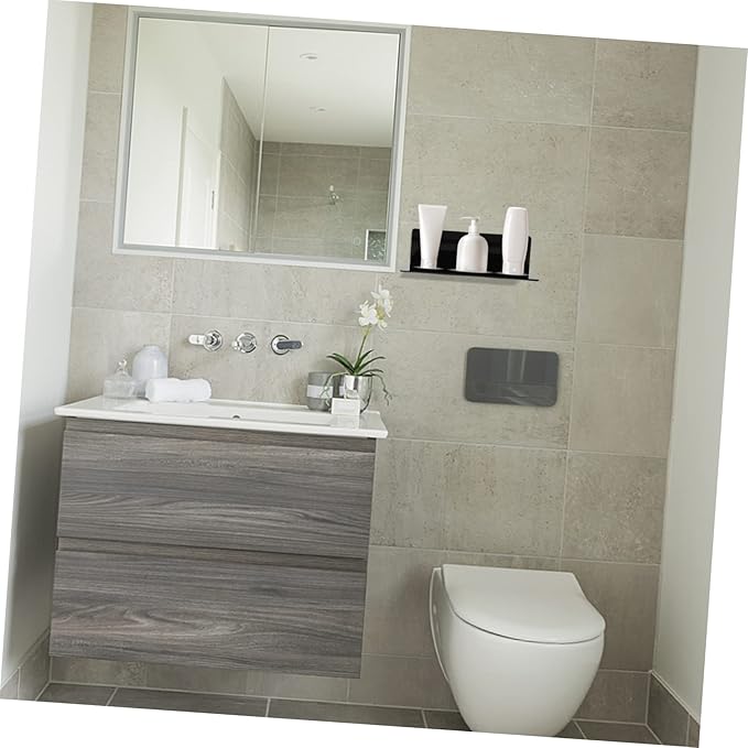 PRETYZOOM 2pcs Wall-Mounted Bathroom Storage Rack Black Acrylic L-Shaped Shelves Waterproof Decorative Shelf for Toilet and Bathroom Organization