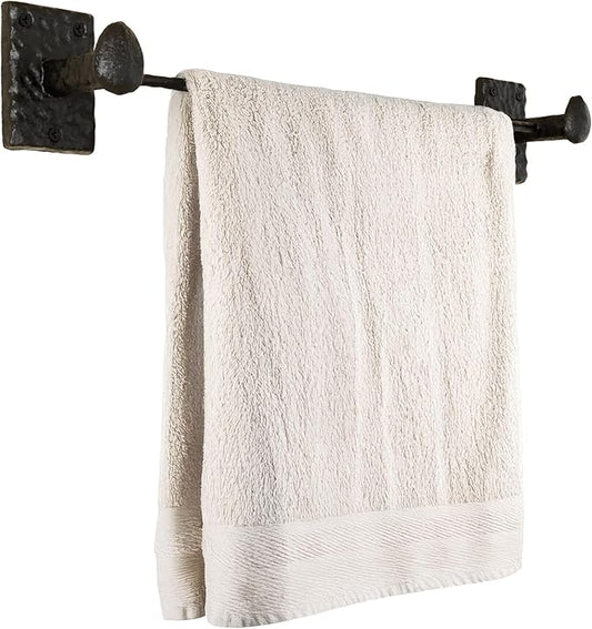 Rustic State Motris Cast Iron Towel Bar with Hammered Effect Texture for Bathroom and Kitchen - Railroad Spike Industrial Design Hand Towel Rail Holder Hanger Rack - Black