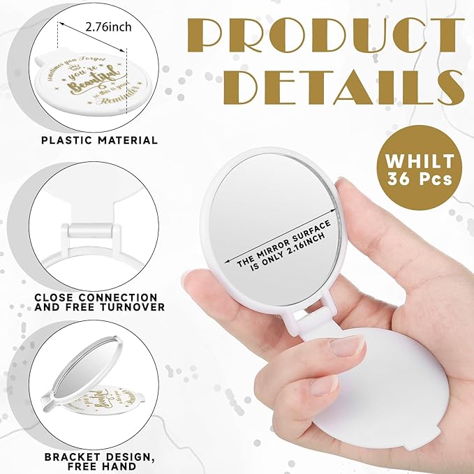 36 Pcs 2.76 Inch Inspirational Compact Mirror Bulk Women Small Gifts Graduation Party Favors Purse Mirror Pocket Mini Stuffer Items for Adult Coworker Cheerleader Employee (White)