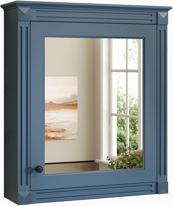 Merax Wall Mounted Medicine Cabinet with Mirror & Adjustable Shelves, 24" x 28" Over Toilet Bathroom Storage Cabinet