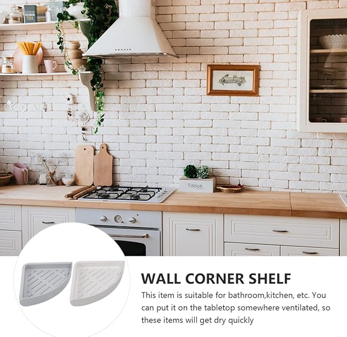 Uonlytech 2Pcs Punch-Free Wall Corner Shelf Bathroom Storage Racks Triangular Rack Drainage for Bathroom and Kitchen Gray White
