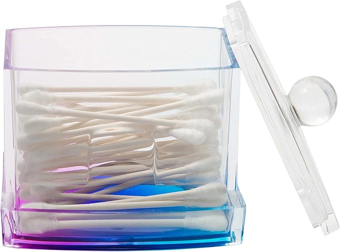 Simplify Q-tip Box | Dimensions: 3.54" x 3.15" x 3.74 | Great for Bathroom | Vanity | Dresser | Q-Tip Dispenser | Easy Refill | Bathroom Accessories | Durable | Lightweight | Ombre
