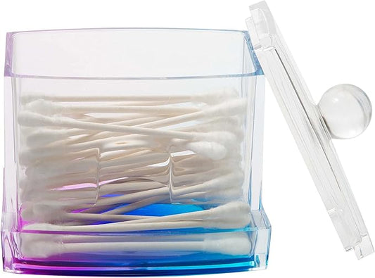 Simplify Q-tip Box | Dimensions: 3.54" x 3.15" x 3.74 | Great for Bathroom | Vanity | Dresser | Q-Tip Dispenser | Easy Refill | Bathroom Accessories | Durable | Lightweight | Ombre