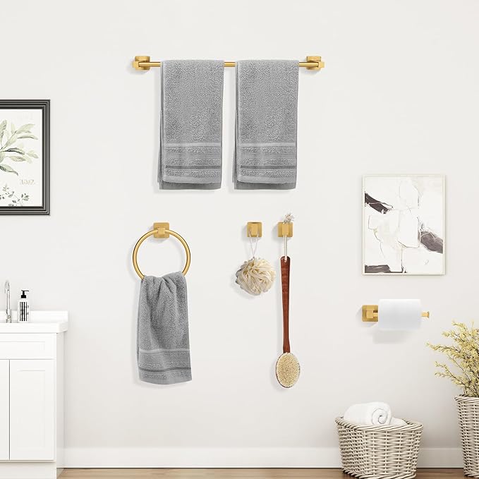 5 Pieces Brushed Gold Bathroom Hardware Accessories Set,Stainless Steel 23.6" Hand Towel Bar Set Gold, Toilet Paper Holder, Towel Holder Set,Towel Rack Set for Bathroom