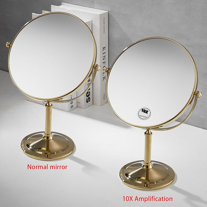 Airemoon 10x Magnifying Makeup Mirror, Standing 360-Degree Rotating Makeup Mirror, 8-Inch Gold Frame Shaving Mirror, 13-Inch Length × 9-Inch Width Beauty Mirror