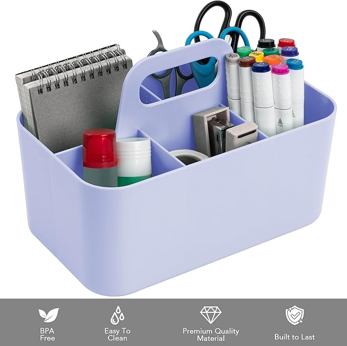 Tiawudi 2 Pack Caddy Organizer with Handle, Portable Plastic Caddy, Storage Organization for Cleaning, Bath, Makeup, Art, Craft, Stationery, Classroom and Office, Tote Organizer