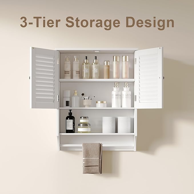 ChooChoo Medicine Cabinet, Bathroom Wall Cabinet, 2 Doors Over The Toilet Space Saver Storage Cabinet with Large Space, White