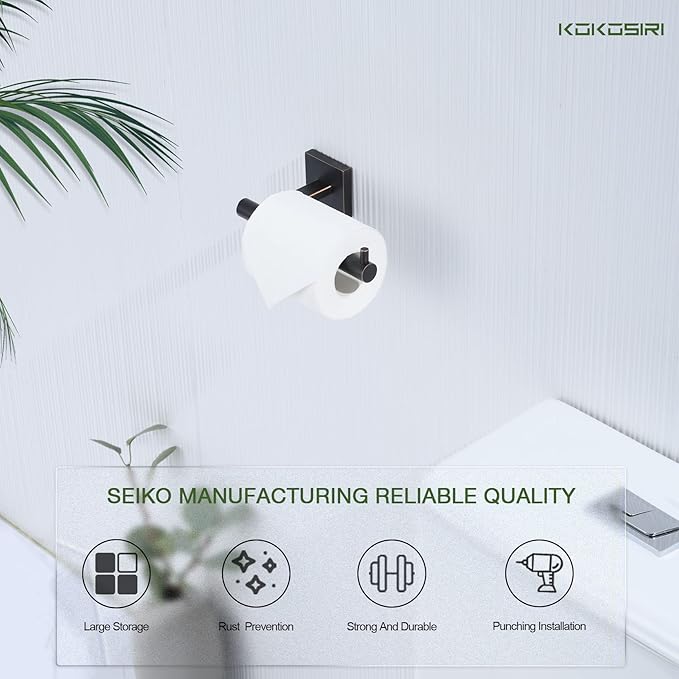 KOKOSIRI 12-Inch Bathroom Shelves Glass Floating Shelf Toilet Roll Holder Toilet Paper Holder Stainless Steel Oil Rubbed Bronze B1105ORB-L12+B2005ORB
