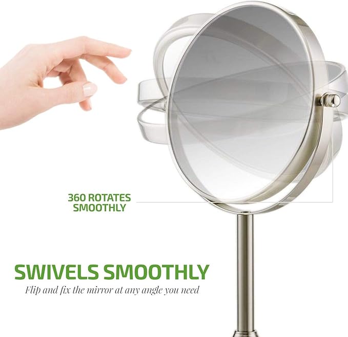 OVENTE 7'' Tabletop Makeup Mirror with 1X/7X Magnification, 360° Swivel Design and Double-Sided Free-Standing Vanity Mirror Perfect for Dresser, Bedroom and Office Desk, Nickel Brushed MNLCT70BR1X7X