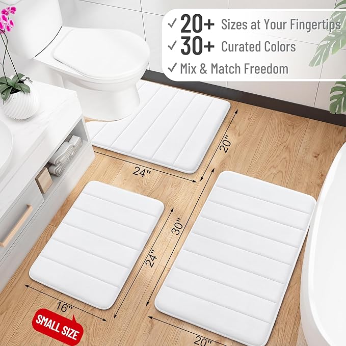 OLANLY Memory Foam Bath Mat 70x46, Super Soft Absorbent Bathroom Rugs, Quick Dry, Machine Washable Shower Floor Rugs, Bathmat Carpet, Bathroom Home Decor Accessories, White