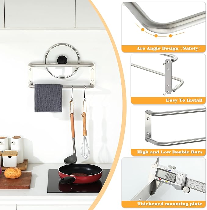 Alise Double Towel Bar,16 Inch Towel Racks for Bathroom, SUS304 Stainless Steel Towel Bar for Bathroom Wall,Quick Drying Bathroom Towel Holder Bath Towel Hanger,Brushed Nickel