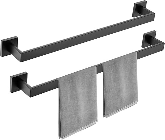 Bathroom Towel Bar Set, 23.6 Inch Wall Mounted Rack, 304 Stainless Steel, Matte Black, D-Shape, 2-Piece Set (Matte Black)