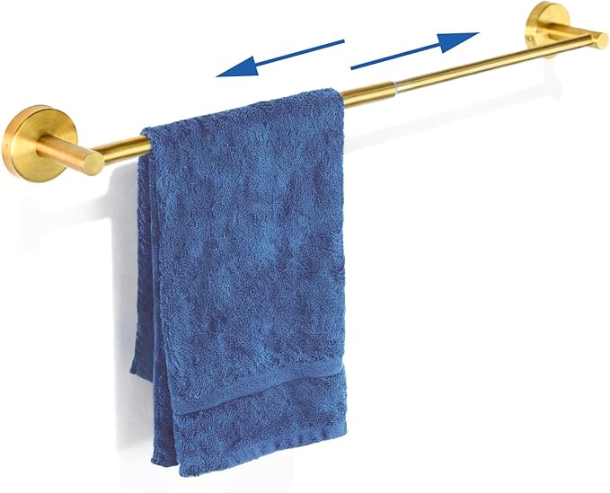 Adjustable Towel Bar, HOMOTEK Economical Bathroom Towel Holder Rod from 12 Inch to 22 Inch Single Towel Racks, Wall Mount Towel Rail, Towel Hanger Hook for Kitchen(1 Pack Gold)