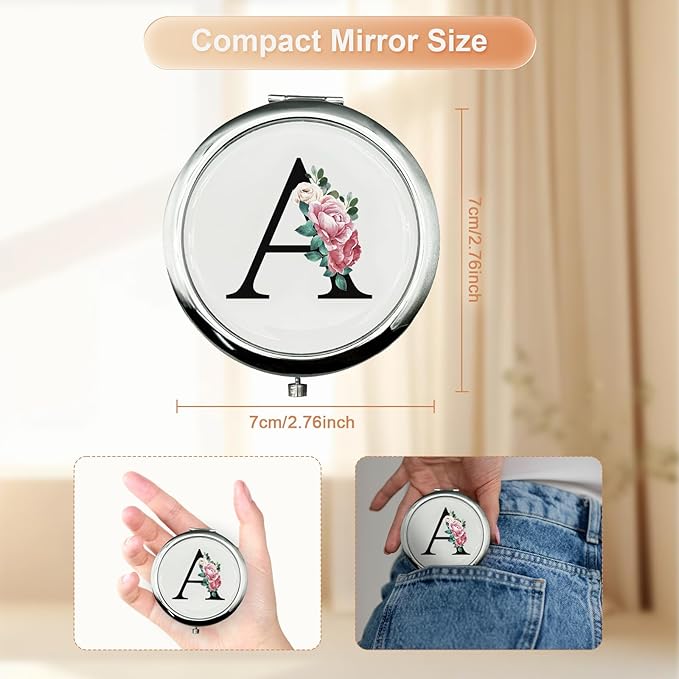 JEKUGOT Monogram Compact Mirror, Personalized Gifts for Women and Girls, Small Pocket Mirror, Personalized Compact Mirrors for Girls, Sister, Wife, Mothers, Birthday Gifts - A