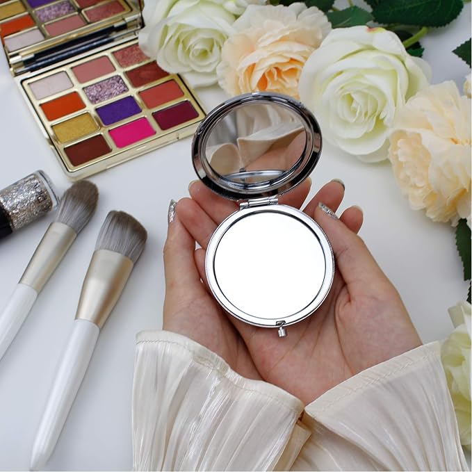 Pack of 2 Mother of the Bride & Groom Mirrors Set - Rose Gold Stainless Steel Compact Pocket Makeup Mirror with 2 Pcs Rose Gold Knot Bracelet and Gift Box Wedding Proposal Gift