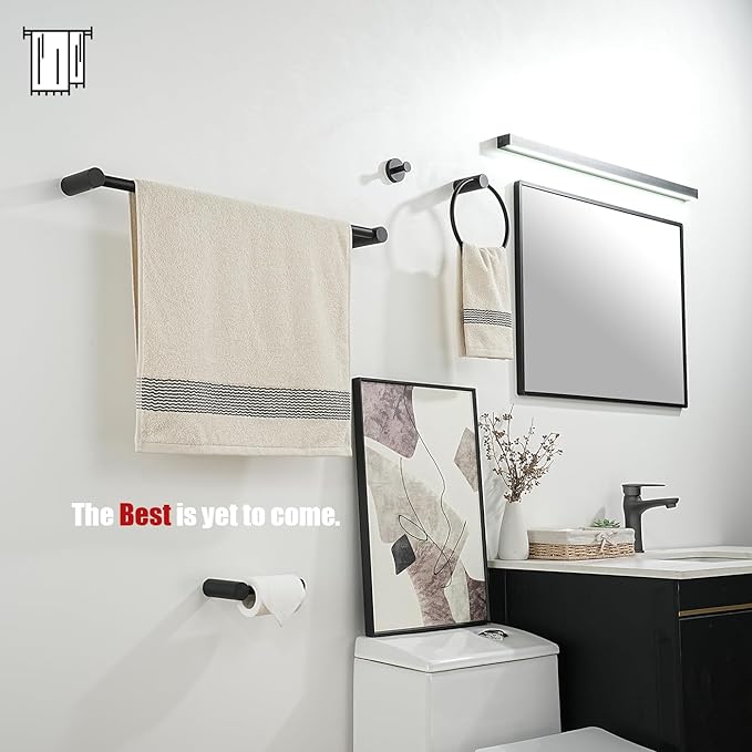 JQK Bath Towel Bar Black, 32.5 Inch 304 Stainless Steel Thicken 0.8mm 2 Pieces Towel Rack Bathroom Wall Mount, Useable Length 30 Inch, TB610L30-PB