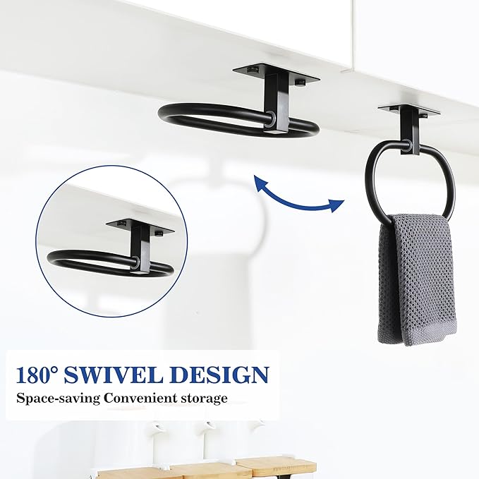 Alise Hand Towel Holder Towel Ring for Bathroom Lavatory Self-Adhesive,SUS304 Stainless Steel Towel Rack Towel Bar Towel Hanger for Walls,Black,Pack of 2