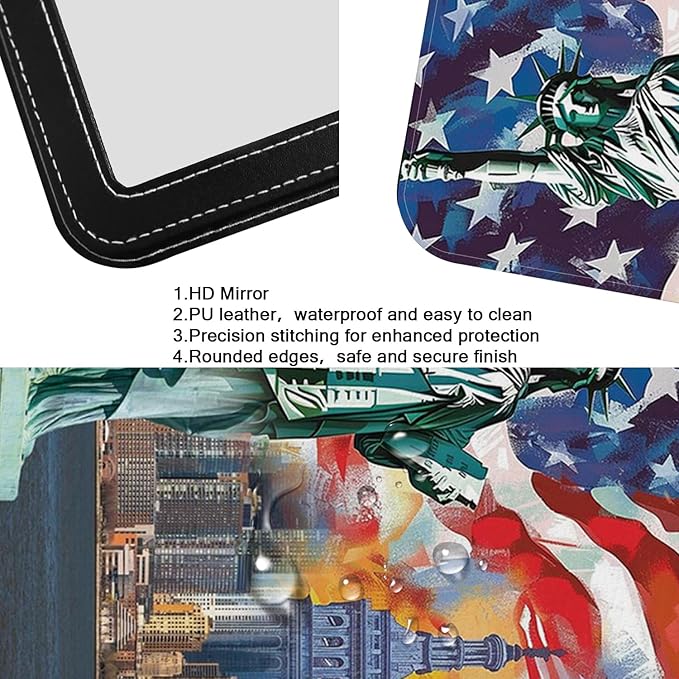 Folding Desk Mirror for Office, Portable Travel Makeup Mirror with Stand, Small Adjustable Vanity Mirror for Work, Home, Camping (Statue of Liberty Design)