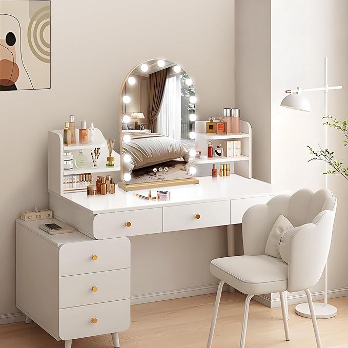 halumao Vanity Mirror with Lights, 15.7" x 23.6" Hollywood Lighted Makeup Mirror with 15 Dimmable LED Bulbs for Dressing Room Bedroom Gold