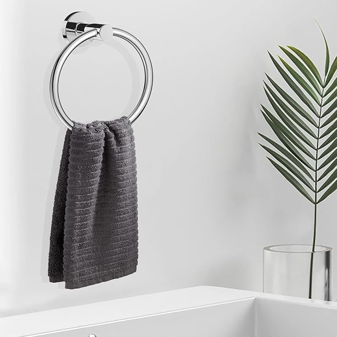 WOOPHEN Hand Towel Ring, Thicken Stainless Steel Bath Towel Holder Modern Round Towel Hanger Wall Mounted for Bathroom, Kitchen (Chrome Finish)