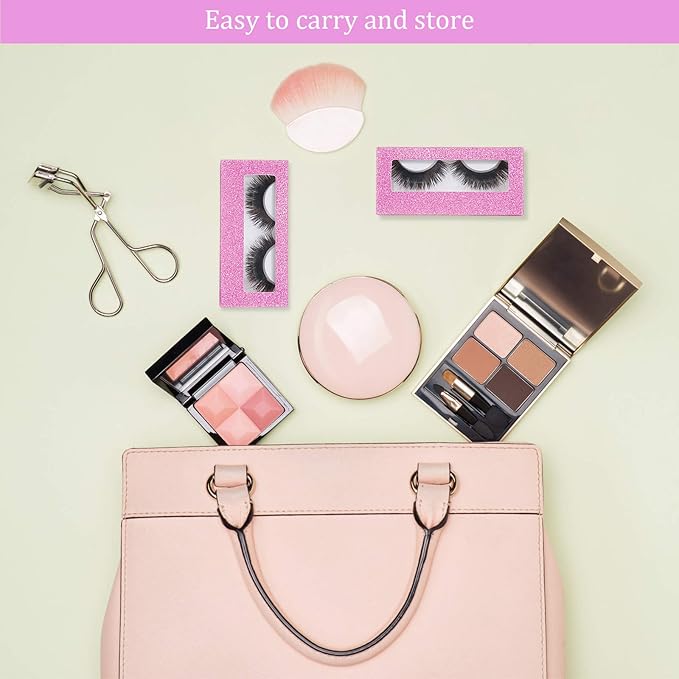 Maitys 100 Pieces Empty Eyelash Case Set, 50 Empty Eyelash Boxes and 50 Storage Trays Bulk Glitter Packaging Boxes for Travel Carry(Pink)