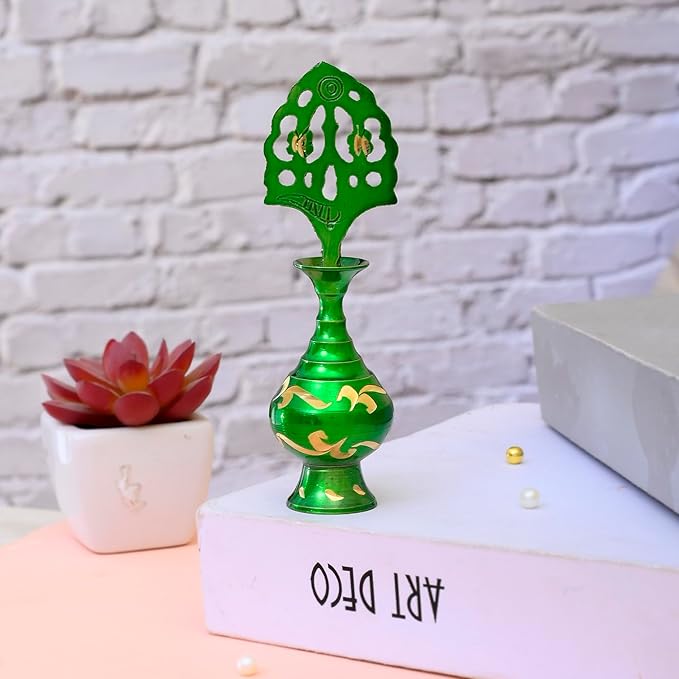 Brass Surmedani Surma Holder Kohl Kajal Applier without Surma (Green)