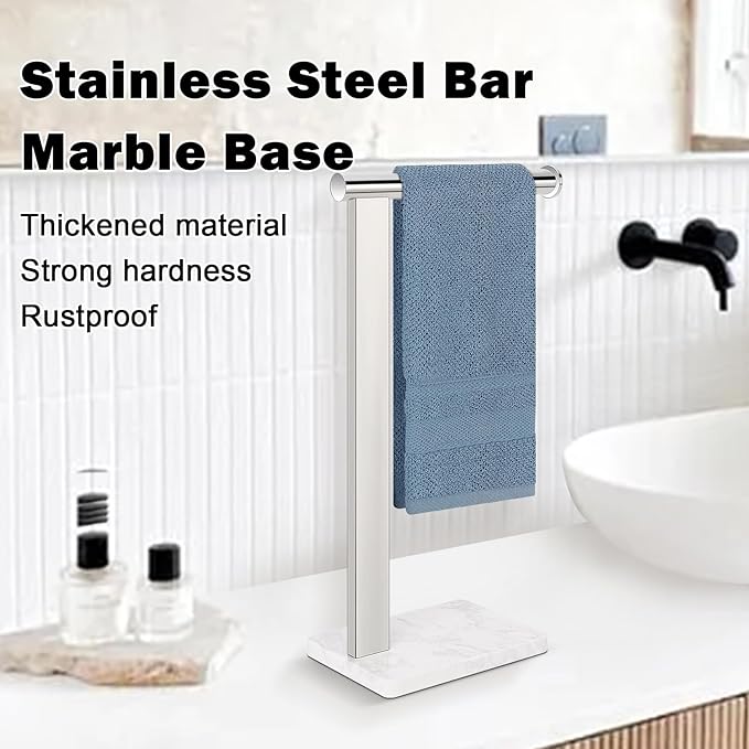 Stainless Steel L-Shaped Hand Towel Holder, SUS304 Bathroom Towel Rack with Thickened Base for Countertop Vanity (Chrome, Square Base)