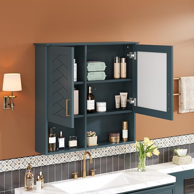 Bathroom Mirror Cabinet, 30 inch Wall Mounted with Adjustable Shelves & Soft Close Doors, High-Define Mirror with Storage