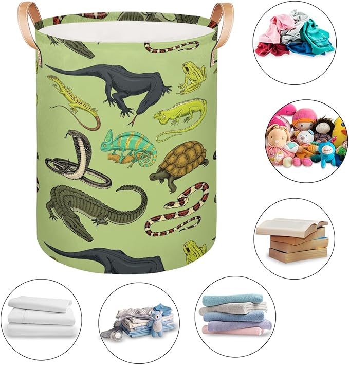 Large Laundry Basket Hamper - Reptiles 62L Collapsible Storage Bin for Kids Toys, Dirty Clothes, Blankets, Tall Baby Nursery Hamper for Boys Bedroom Bathroom Decor, Gift Basket