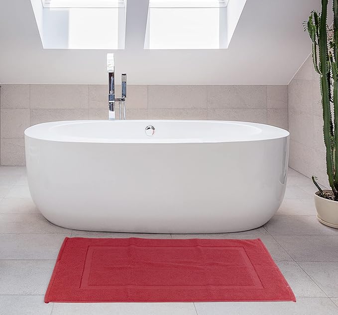 Utopia Towels Cotton Banded Rug, Bath Mats, Not a Bathroom Rug, 21 by 34 Inches, 100% Ring Spun Cotton, Highly Absorbent Shower Bathroom Floor Mat, Red, 2 Pack