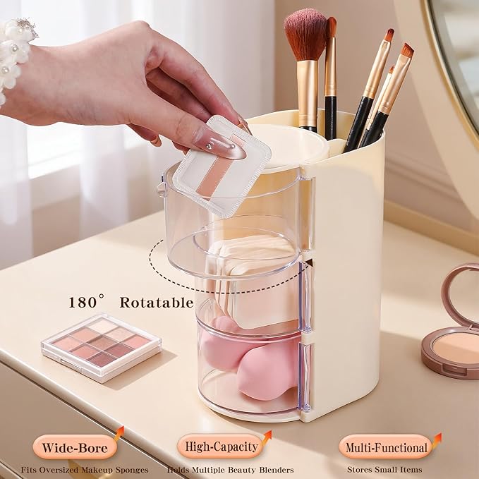 3-Layer(Yellow) Clear Hair Accessories Organizer,Hair Caddy Organizer,with Hair Brushes Holder Rotatable Small Jewelry Box for Hair Clip, Earring Necklaces, Makeup Brush, Hair Accessories.