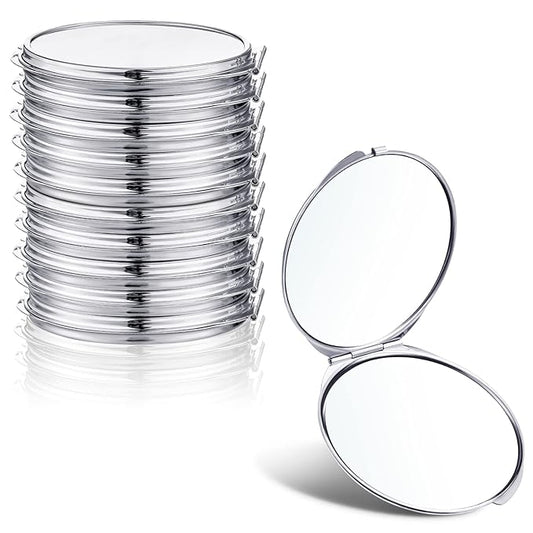 Yalikop 8 Pcs Compact Travel Mirror Set - 1X & 2X Magnification Double Sided Mini Makeup Mirror, Folding Round Purse Mirrors for Women & Bridesmaid Gifts (Silver)