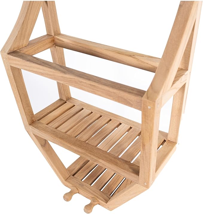 NORDIC STYLE TEAK Wood Natural Hanging Shower Caddy with Storage Shelves, Water Resistant, Easy to Place, Solid Teak Wood, Shower Accessory (Natural Víður)