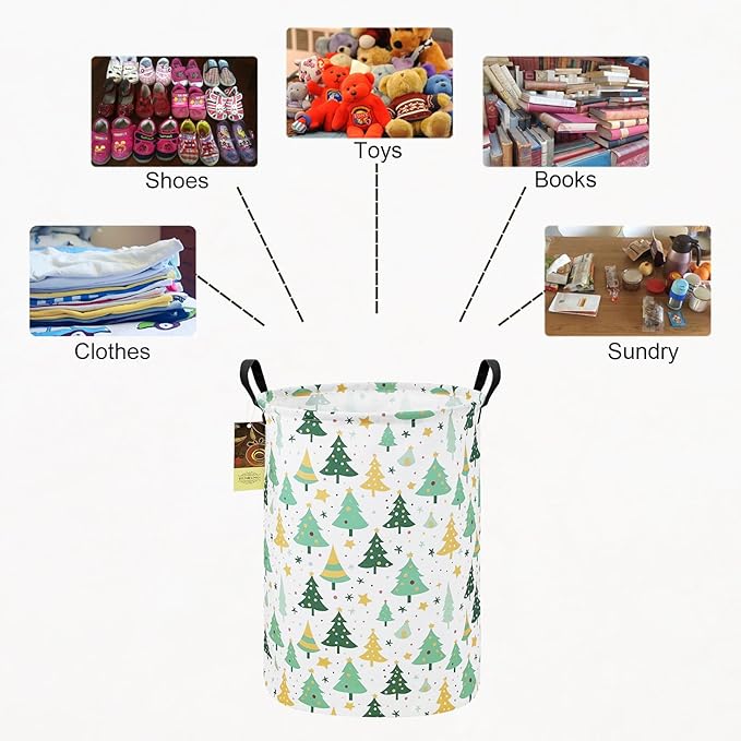 HUNRUNG Laundry Hamper,Large Canvas Fabric Lightweight Storage Basket Toy Organizer Dirty Clothes Collapsible Waterproof for College Dorms???Round-Green tree???